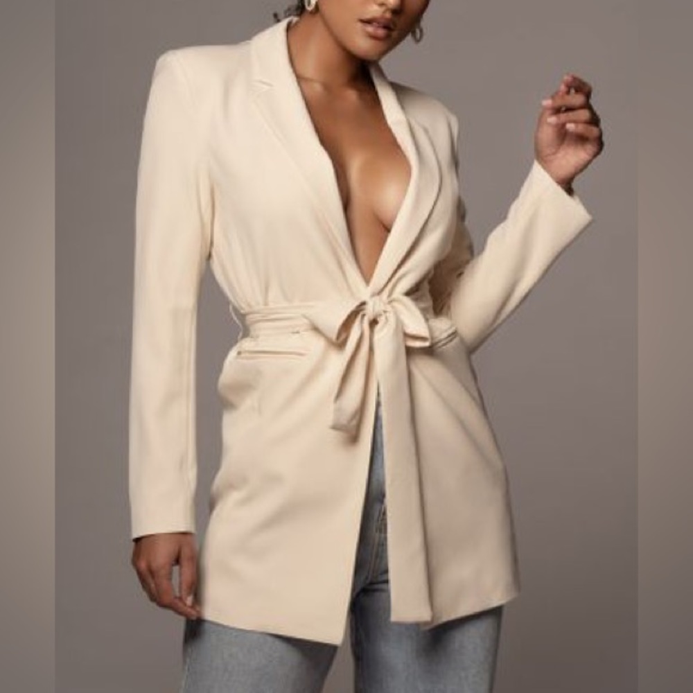 JLUXLABEL Self Tie Notch Collar Blazer